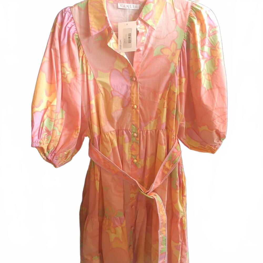 NEW KARLIE women's pastel flower dress in pink multi